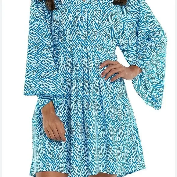 Coolibar Turquoise and White Cover Up/Dress/Kimono UPF 50+. Large - Picture 6 of 8